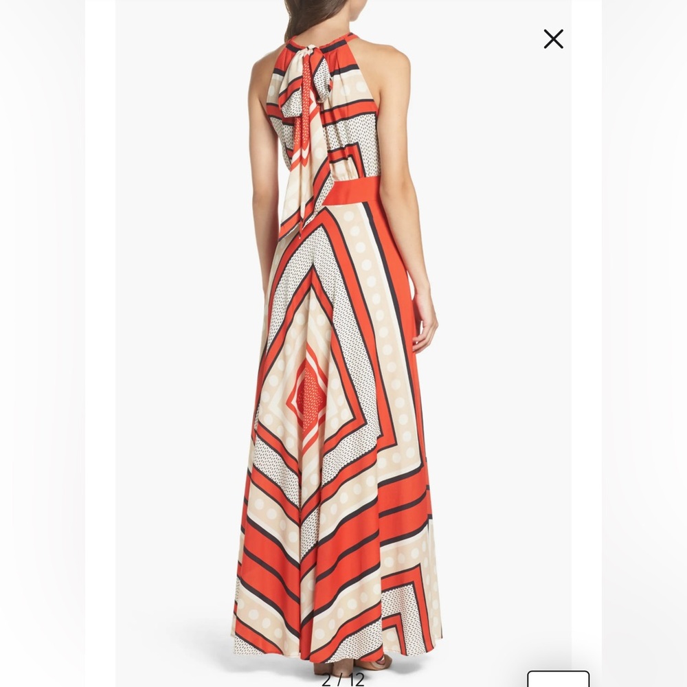 Eliza J Scarf Print Crêpe de Chine Fit & Flare Maxi Dress